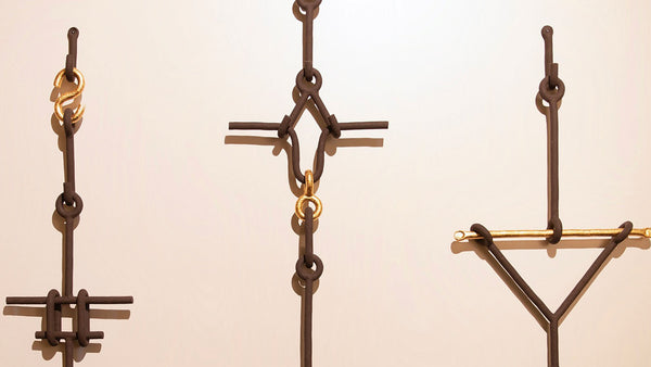 Artwork by BEATRICE DETTORI: GRAFEMI - "Clay traces the memory of wrought iron into fragile golden marks of timeless design."